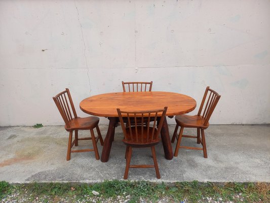 Vintage Brutalist Dining Table Chairs 1950s Set of 5