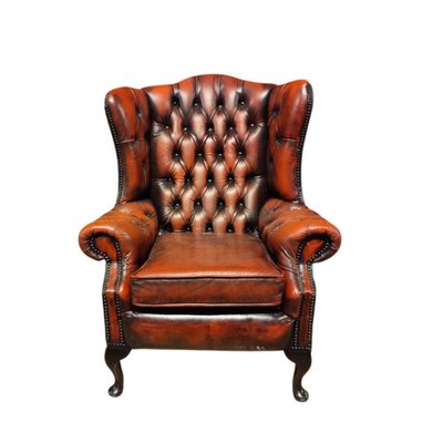 Tub Fokken uitrusting Queen Anne Chesterfield Armchair in Oxblood Red Leather for sale at Pamono