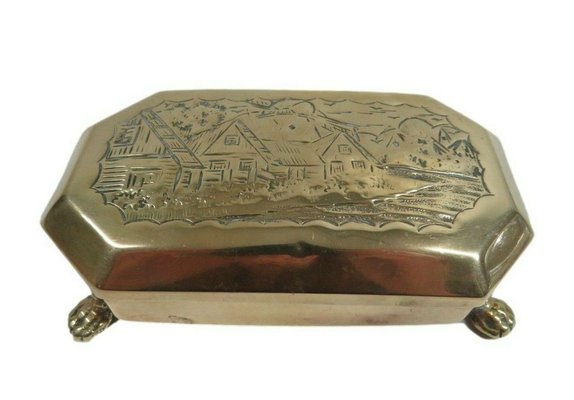 tobacco tin for sale Antique Dutch Brass Tobacco Tin