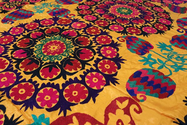 Tenture Murale Suzani Vintage Brodée Main - Taille Twin, Coton, Art Déco, Inde