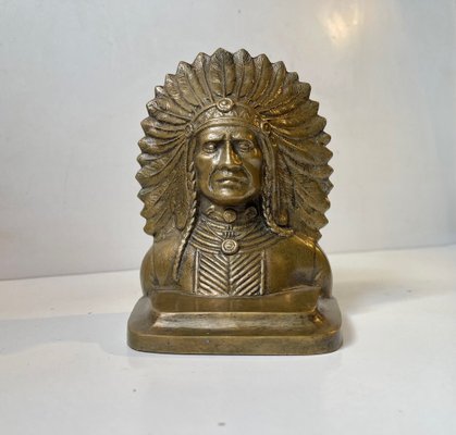 Antique Indian Bronze Chief Bookend, USA. 1920s for sale at