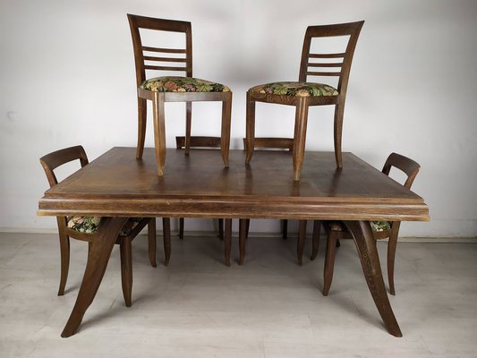 Art Deco Cherry Oak Table and Chairs 1940s Set of 7 for sale at