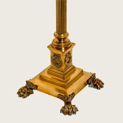 Antique Corinthian Column Brass Floor Lamp with Fringed