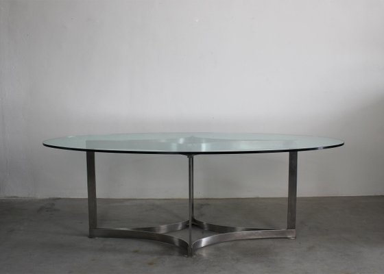 Steel and Glass Oval Dining Table by Vittorio Introini for Saporiti, Italy,  1970s