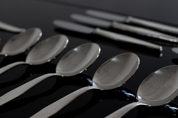 Ensemble De 4 Plats Design Gio Ponti - Métal Argenté - Edition Krupp Milano - 1950
