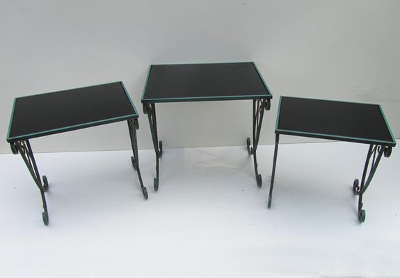Tables Gigognes 3 Pièces En Verre Trempé Noir, Design Moderne Et Gain De Place