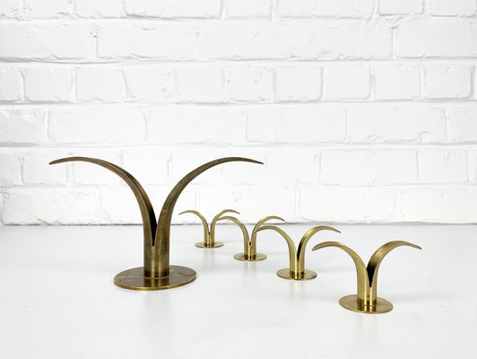 Small Mid-Century Brass Model Lily Candleholders attributed to Ivar Ålenius  Björkfrom for Lbe Konst, Ystad, Sweden, Set of 4 for sale at Pamono