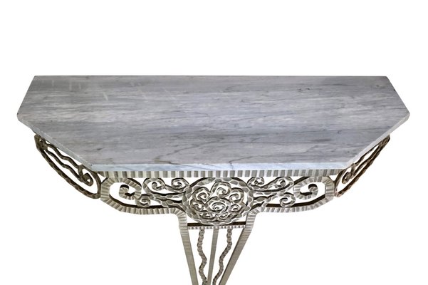 Console en fer forgé plateau en verre - Ameublement