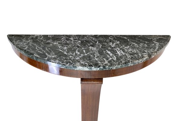 Art Deco French Wood and with Marble Top Demi Lune Console Table 1930s