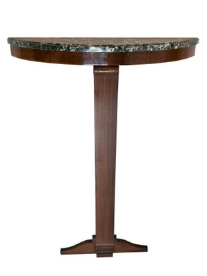 Art Deco French Wood and with Marble Top Demi Lune Console Table