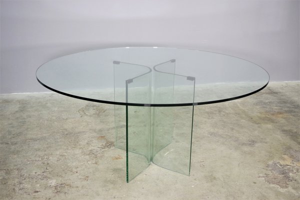 Geniet Eigenlijk Hol Tempered Glass Round Table, 1980s for sale at Pamono