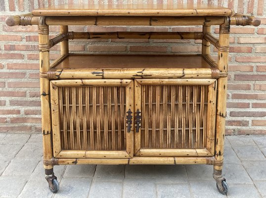 Spanish Bar Cabinet in Bamboo with Wheels 1950s