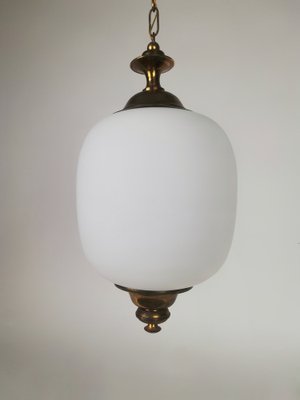 Ceiling Light in White Opaline and Brass Italy 1950s for sale at Pamono