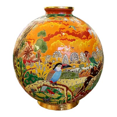 Dans le goût de LONGWY. Vase boule en céramique à décor émaillé