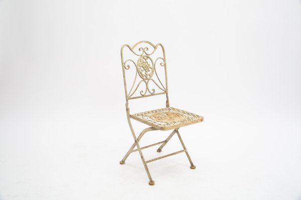 Children s Chairs and Foldable Table in White Cast Iron 1900 Set of 3