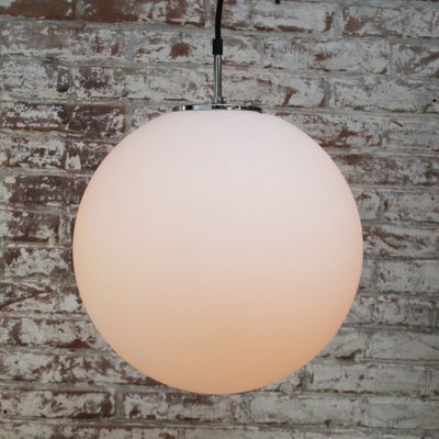 Mid Century White Mat Opaline Glass Globe Pendant Lights by Glashutte Limburg for sale at Pamono
