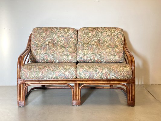 Bambus Sofa mit Lederbindungen, 1970er