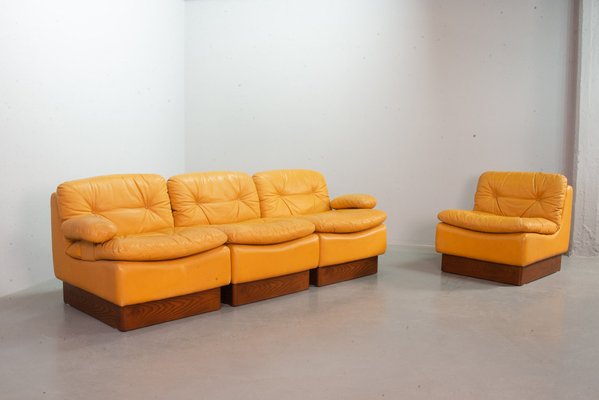 Yellow Leather Modular Sofa Set From