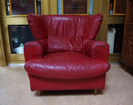 Large Red Leather Armchair by Calia Italia 1990s