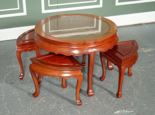 Asian Rosewood Tea Table with Seats Set of 5 for sale at Pamono