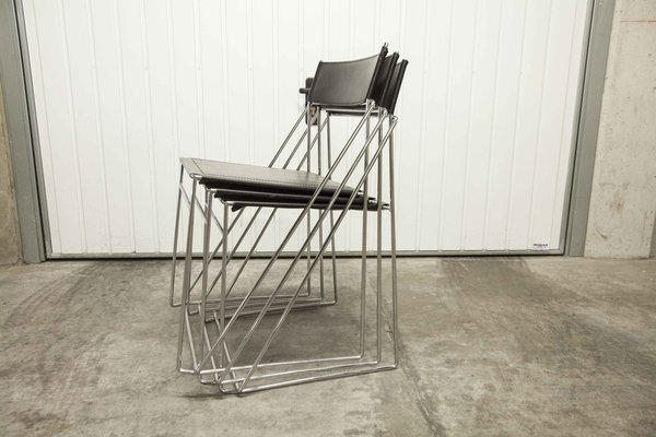 Minimalist Leather Chairs X Line attributed to Niels Jorgen