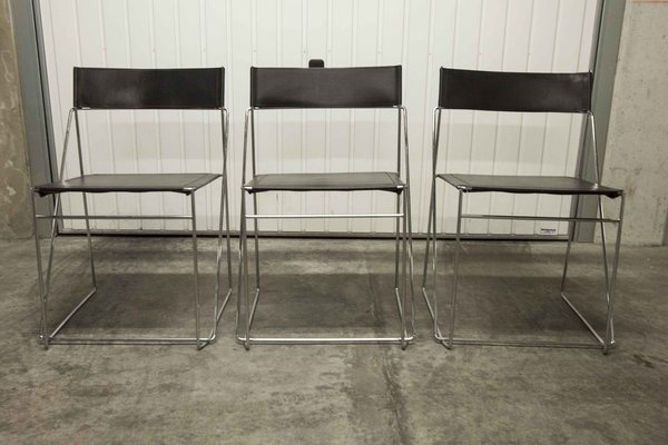 Minimalist Leather Chairs X Line attributed to Niels Jorgen