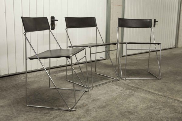Minimalist Leather Chairs X Line attributed to Niels Jorgen