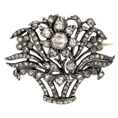 Antique French Silver Bouquet Brooch in 18 Karat Rose Gold with