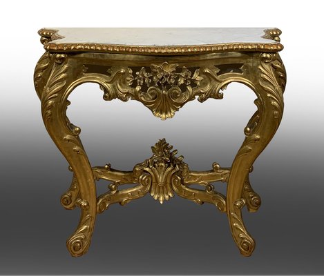 Tuscan White Marble Golden Console Table 1830s