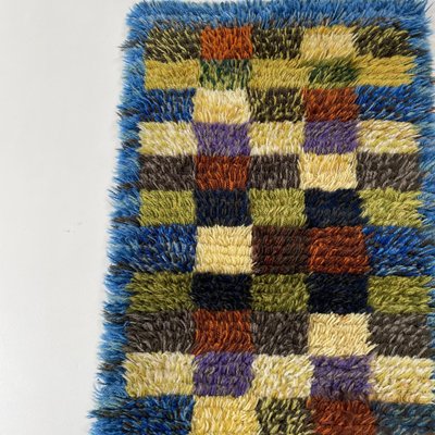 Small Scandinavian Abstract High Pile Rya Rug Carpet, Sweden