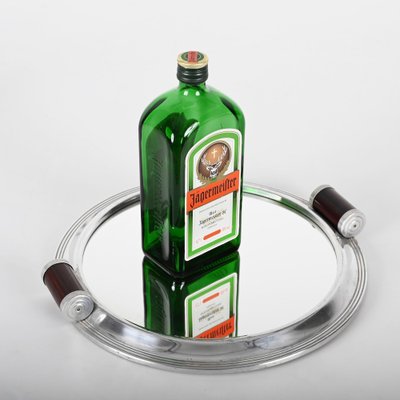 Plateau années 70 aluminium doré et verre fumé