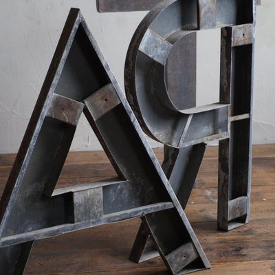 Distressed Metal Letters, Set of 3 for sale at Pamono