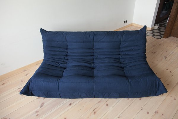 Blue Microfiber Togo 2 and 3 Seat Sofa by Michel Ducaroy for