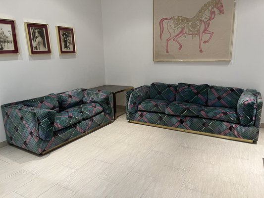 Velvet and Brass Sofas by Ken Scott, 1970s, Set of 2 for sale at Pamono