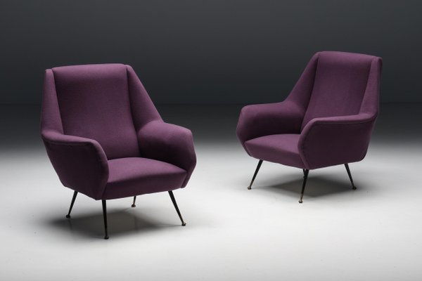Purple Upholstery Easy Chairs attributed to Ico Luisa Parisi 1950s Set of 2