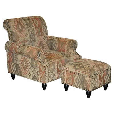 Set of George Smith Style Kilim Armchair and Ottoman for sale at