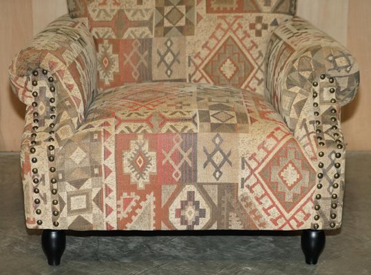 Set of George Smith Style Kilim Armchair and Ottoman for sale at