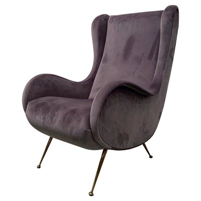 Lounge Chair in Velvet and Brass by Gio Ponti Italy 1950s for