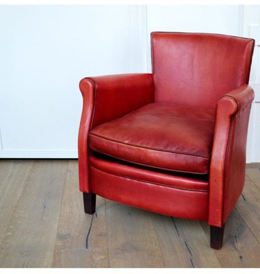 Red leather deals armchair for sale