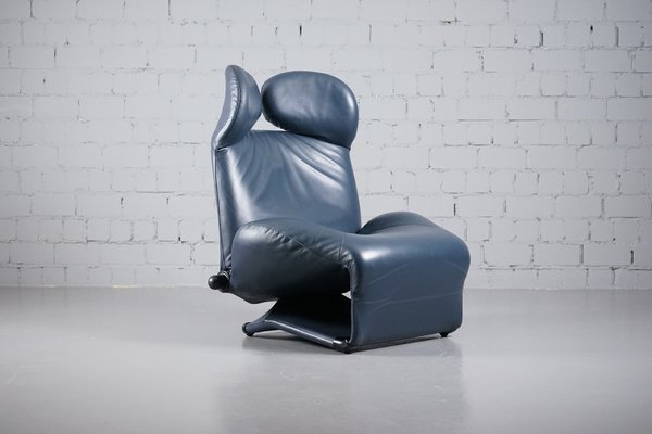 Cassina - noe Grey-Blue Leather Wink Lounge Chair by Toshiyuki Kita for