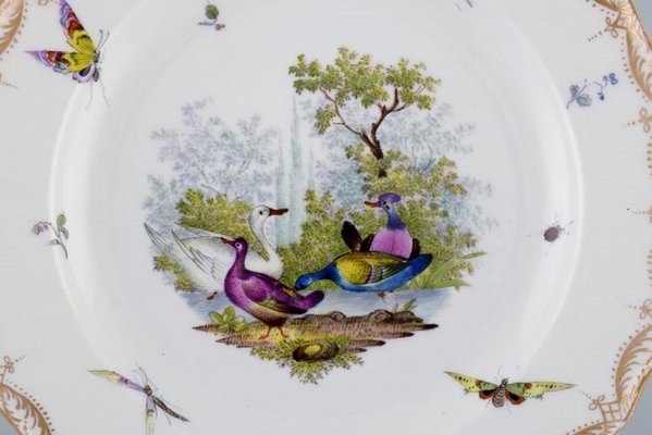Assiette en Porcelaine avec Oiseaux et Insectes Peints à la Main