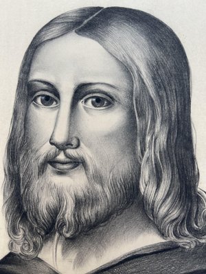 Large Drawing Sacred Heart of Jesus Christ 19th Century for sale