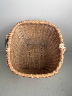 Traditionally Woven Bamboo Basket with Straps, Japan, 1960s for