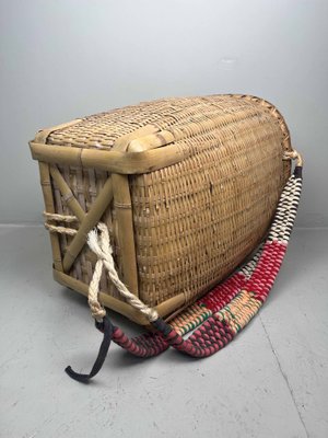 Traditionally Woven Bamboo Basket with Straps, Japan, 1960s for