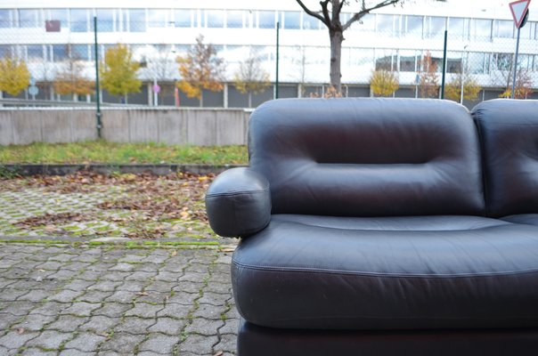 Vintage Modular Living Room Set in Black Leather 1970s Set of 7