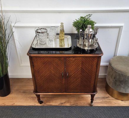 Mid Century Italian Art Deco Dry Bar Cabinet in Wood and Brass by
