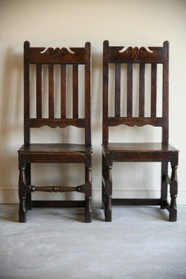 Antique Hall Chairs in Oak Set of 2