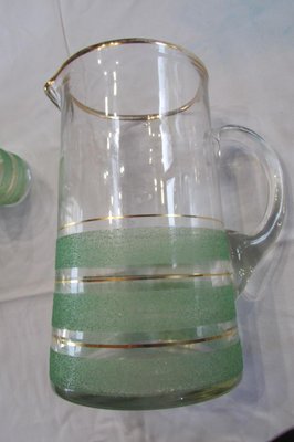 Service à Orangeade Vintage En Verre émaillé, Décor Fleurs Et Dorures
