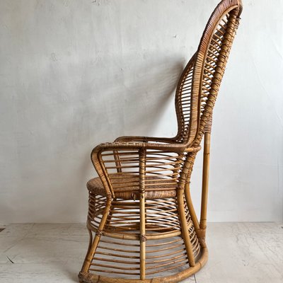 Mid-Century Italian Bamboo Woven Rattan Wing Back Chair for sale