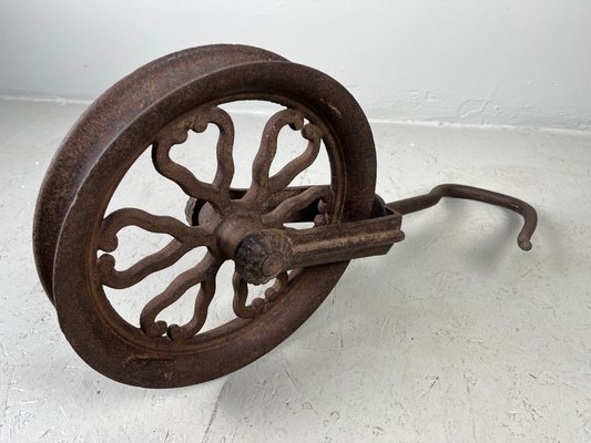 Ancienne Poulie à Visser En Métal/bois - Objet De Récupération Et Déco Vintage